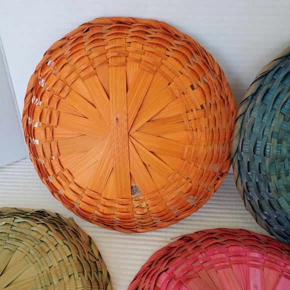 7 Wicker Paper Plate Holders Baskets 9" Vintage Rattan Round Boho Raffia Straw - Picture 8 of 8